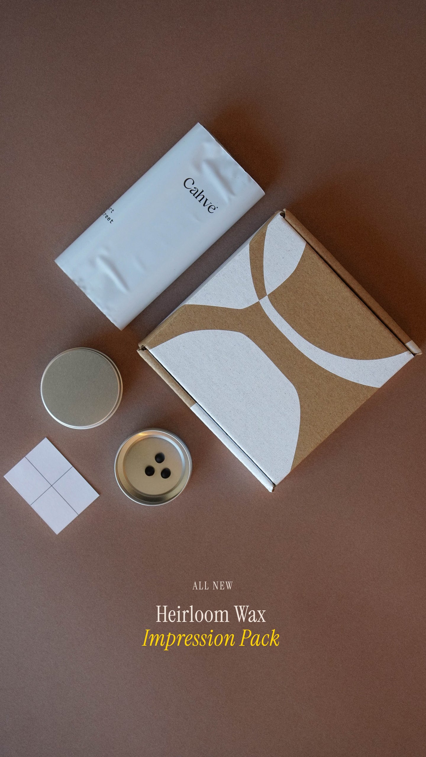 The Heirloom Wax Impression Pack laid out: pouch, wax tins, pads and box
